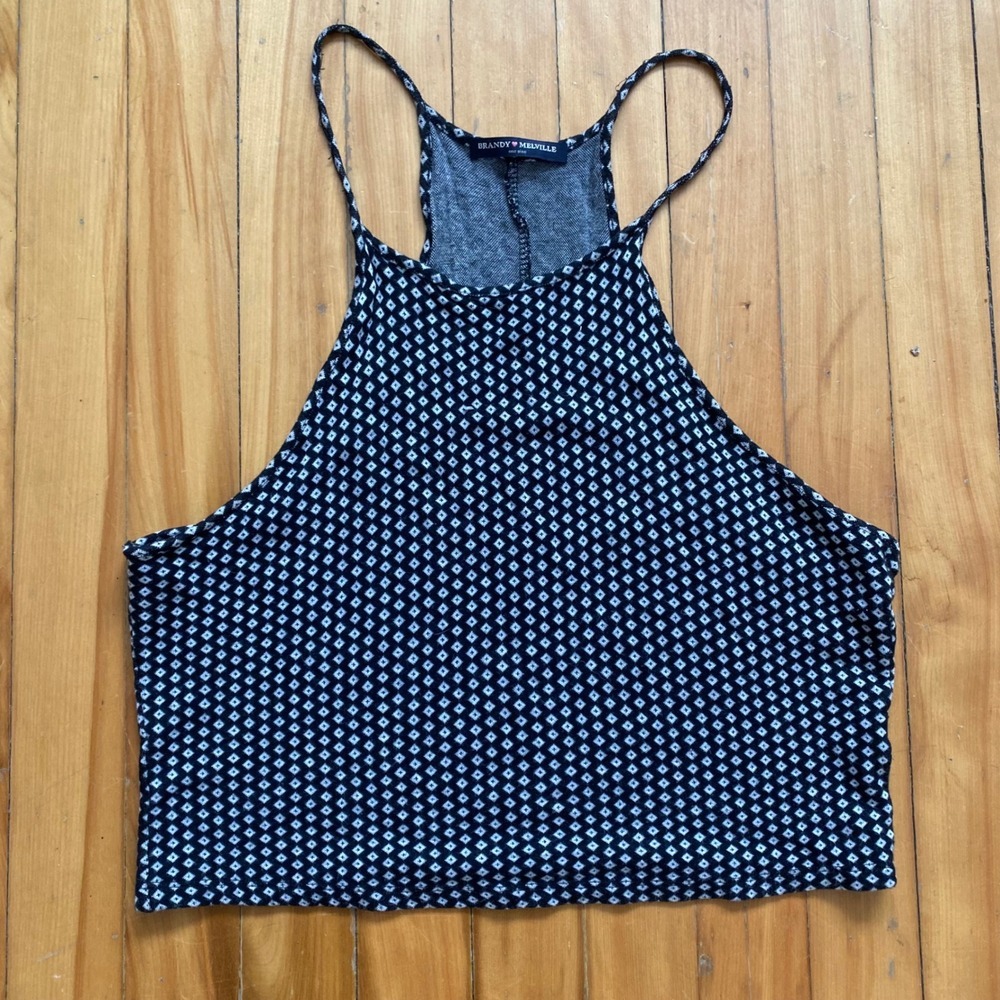 Brandy Melville Black White Diamond Geometric Halter Neck Racerback Crop Top OS